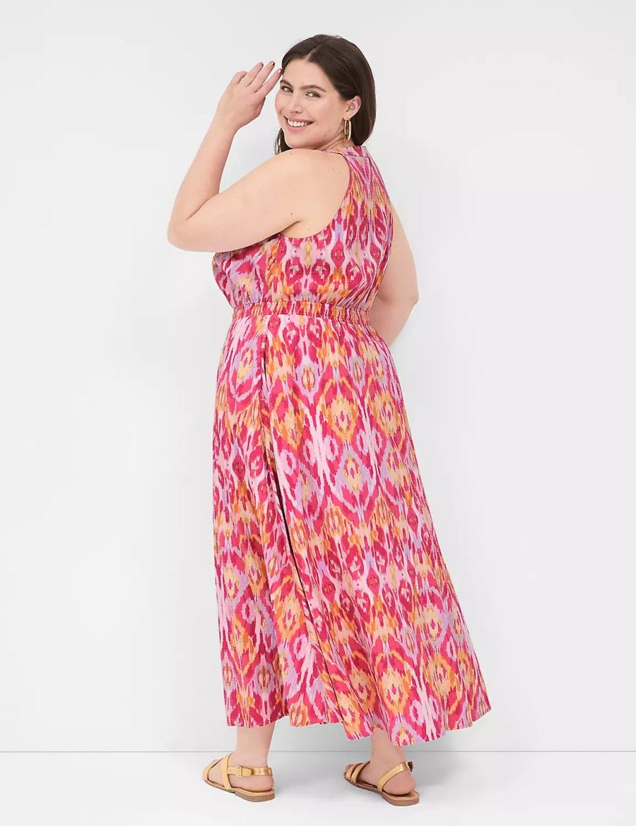 Lane Bryant Split-Neck Tie-Waist Women Maxi Dress Pink | ZTE1112RI