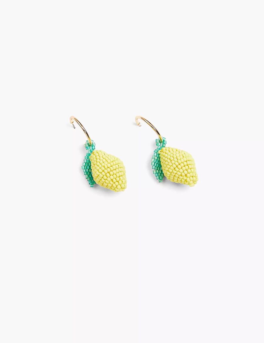 Lane Bryant Spring Whimsy Beaded Lemon Women Hoop Earrings Gold | BMV848GN