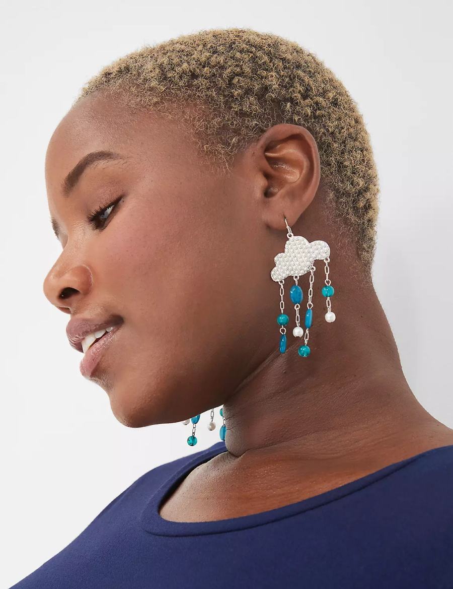 Lane Bryant Spring Whimsy Rain Cloud Statement Women Earrings Silver | VMA8187WQ