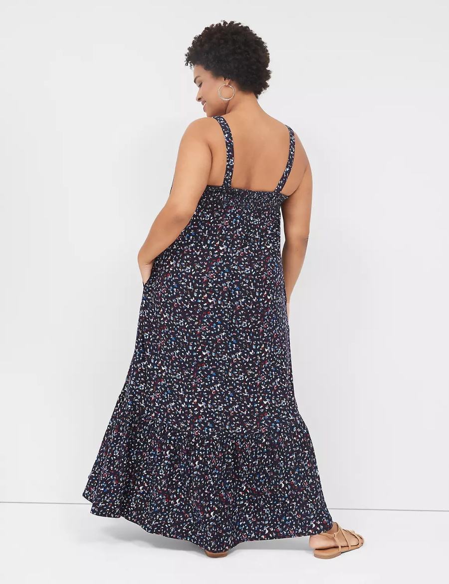 Lane Bryant Square-Neck Convertible-Strap Women Maxi Dress Dark Blue | HBS4586TL