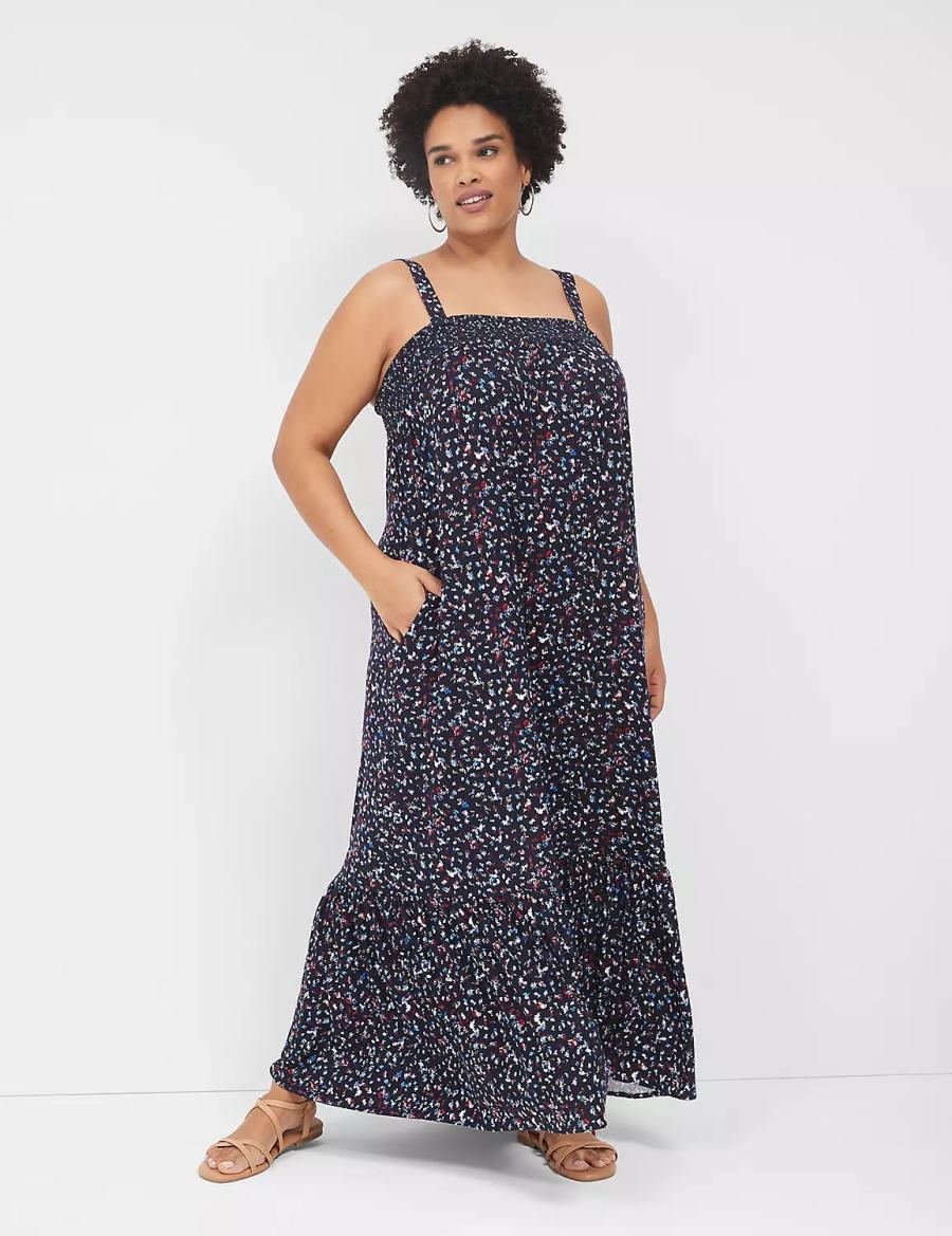 Lane Bryant Square-Neck Convertible-Strap Women Maxi Dress Dark Blue | HBS4586TL