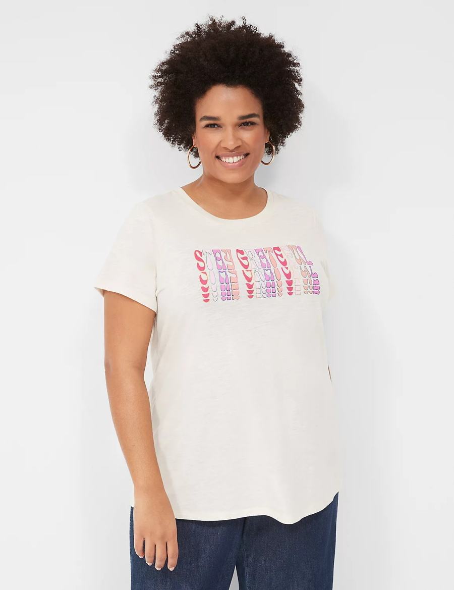 Lane Bryant Stay Grateful Graphic Tee Women T Shirts White | CLC7479XZ