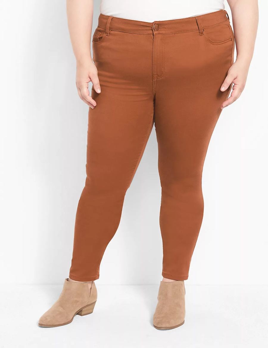 Lane Bryant Straight Fit 5-Pocket Sateen Skinny Women Pants Brown | KLP6961YH