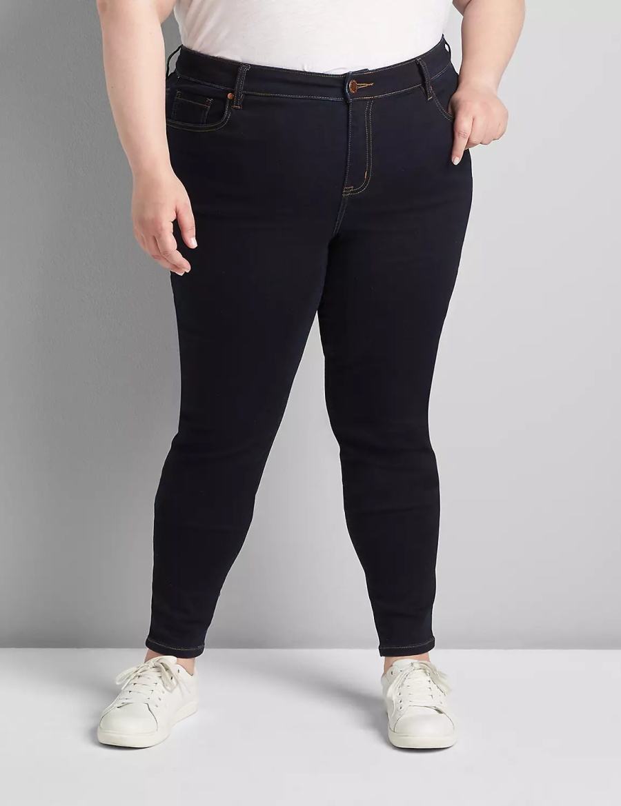 Lane Bryant Straight Fit High-Rise Sateen Skinny Women Jeans Dark Blue | RCG234OK