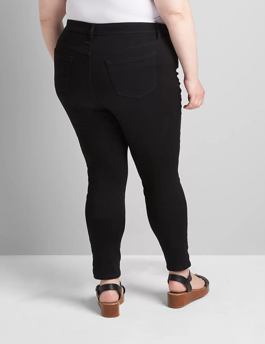 Lane Bryant Straight Fit High-Rise Sateen Skinny Women Jeans Black | TZB3070PG