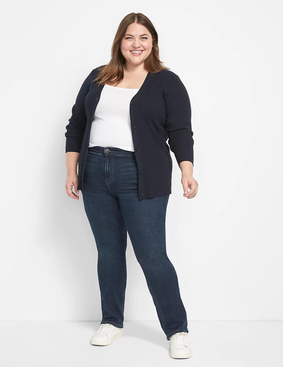 Lane Bryant Straight Fit High-Rise Straight Women Jeans Dark Blue | CDM975YQ