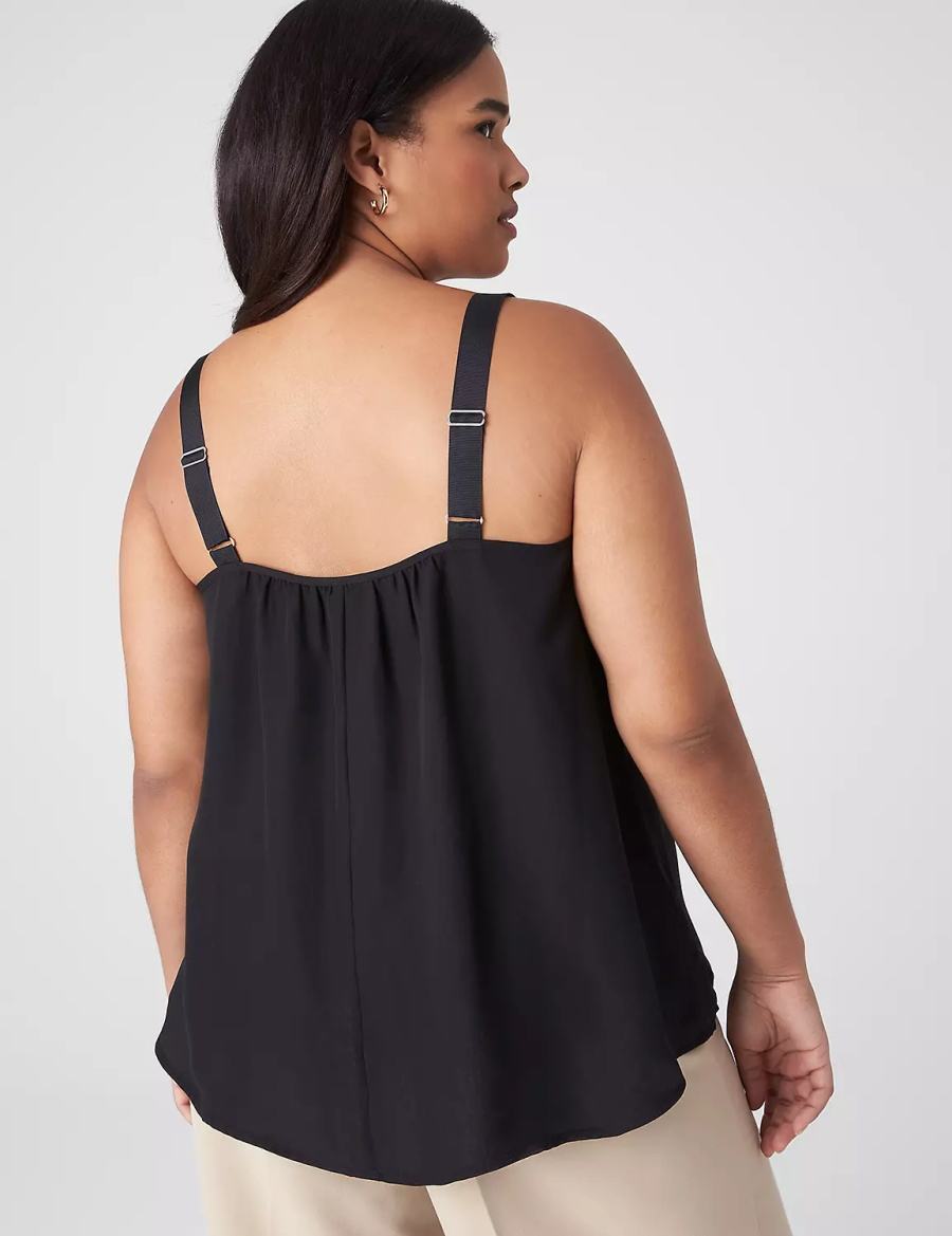 Lane Bryant Straight Hem Cami With Grosgrain Ribbon Straps Women Tank Top Black | XIJ5151CM