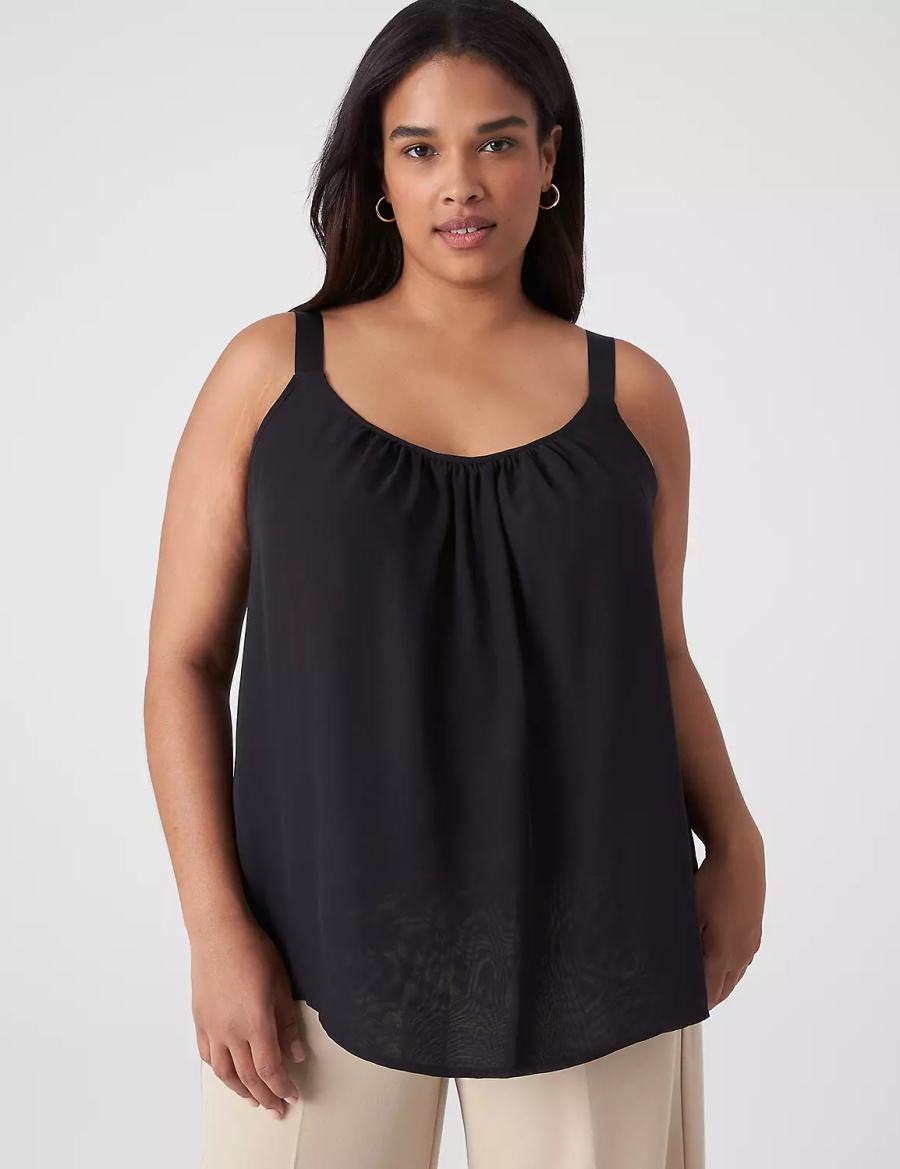 Lane Bryant Straight Hem Cami With Grosgrain Ribbon Straps Women Tank Top Black | XIJ5151CM