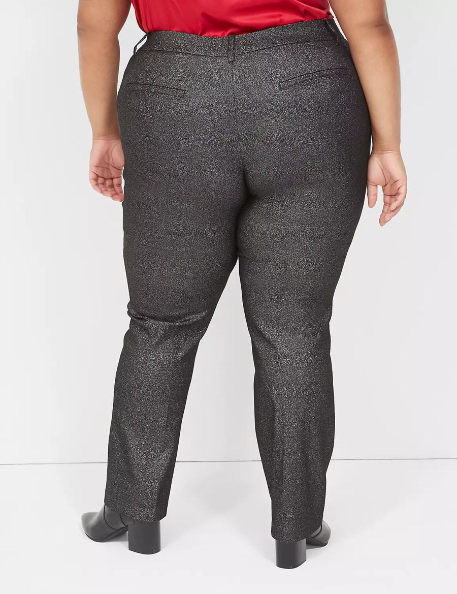 Lane Bryant Straight Leg 4-Season Shimmer Women Pants Black Silver | RDV4749WT