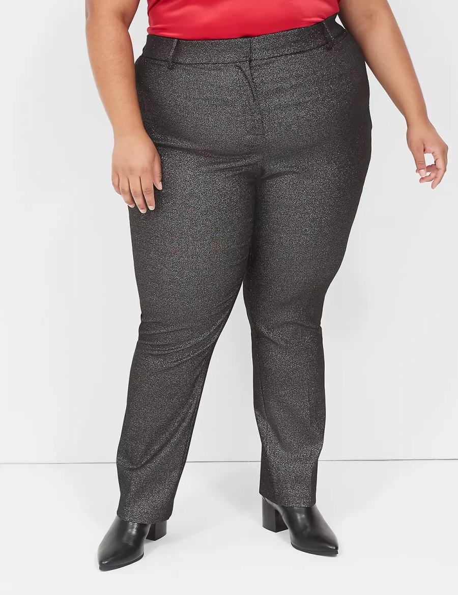 Lane Bryant Straight Leg 4-Season Shimmer Women Pants Black Silver | RDV4749WT