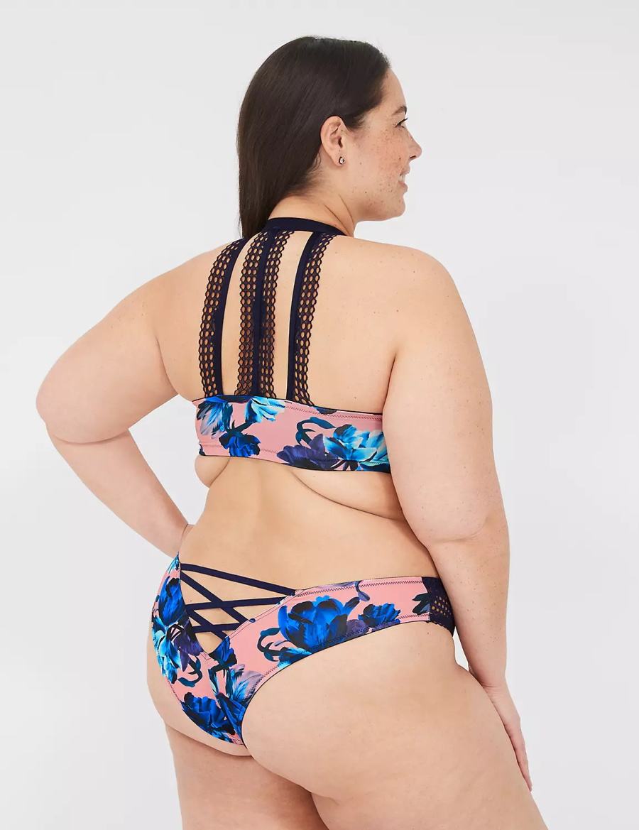 Lane Bryant Strappy-Back Boost Plunge Front-Close Women Bralettes Pink Blue Multicolor | EZK940IZ