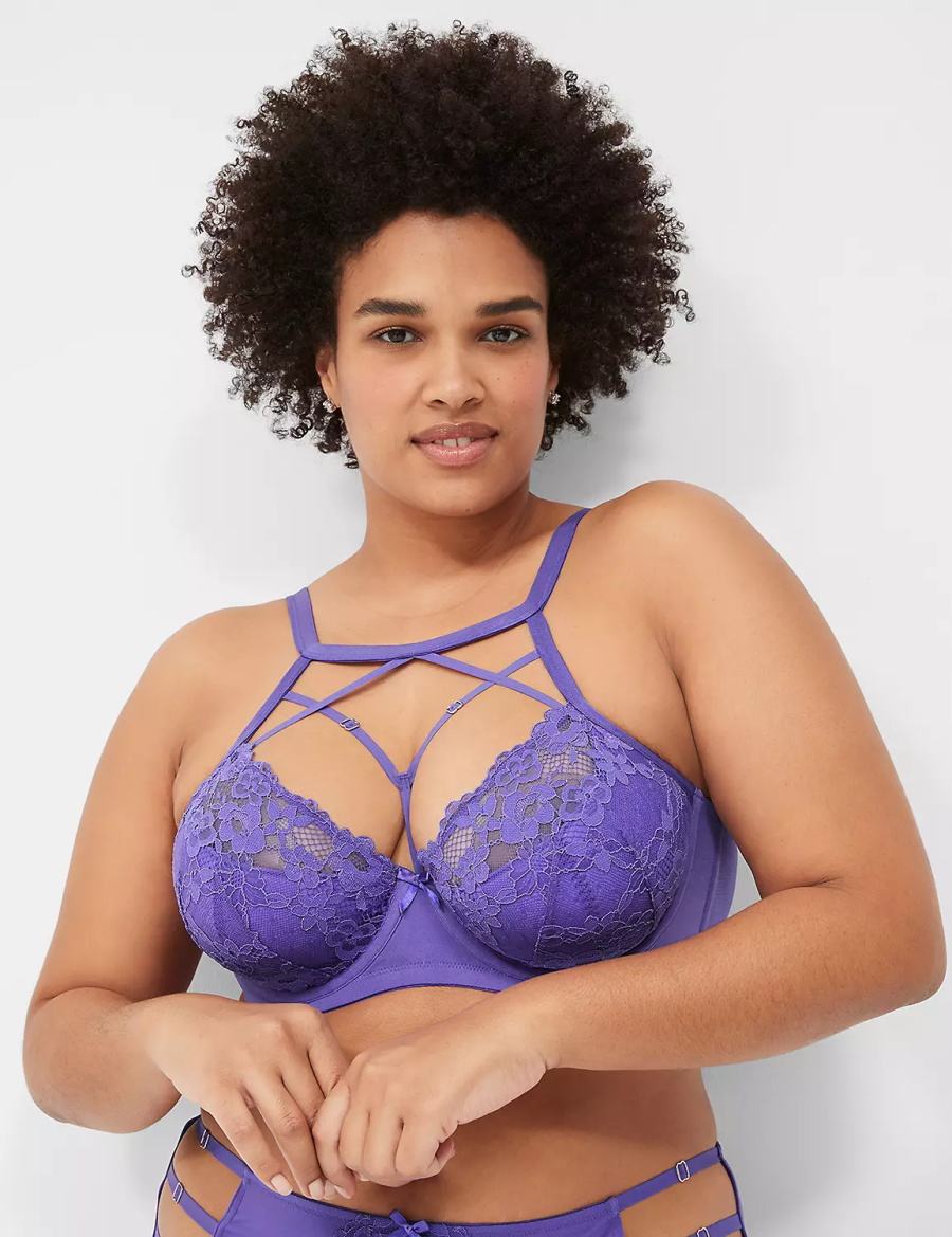 Lane Bryant Strappy High-Neck French Women Balconette Bra Purple | UWY9151ZI