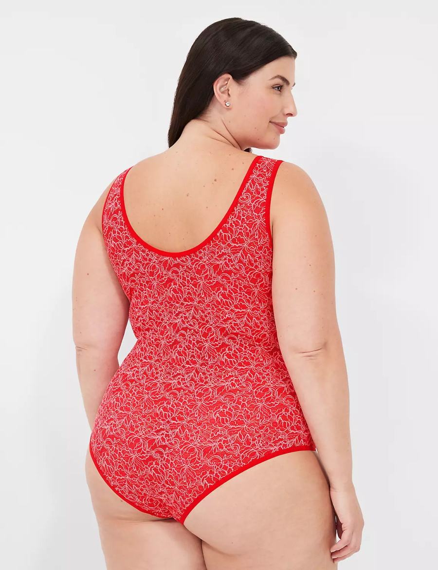 Lane Bryant Stretch Lace Cross-Dyed Women Bodysuit Red | HCJ1039EV