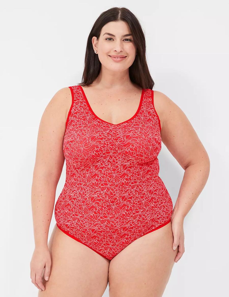 Lane Bryant Stretch Lace Cross-Dyed Women Bodysuit Red | HCJ1039EV