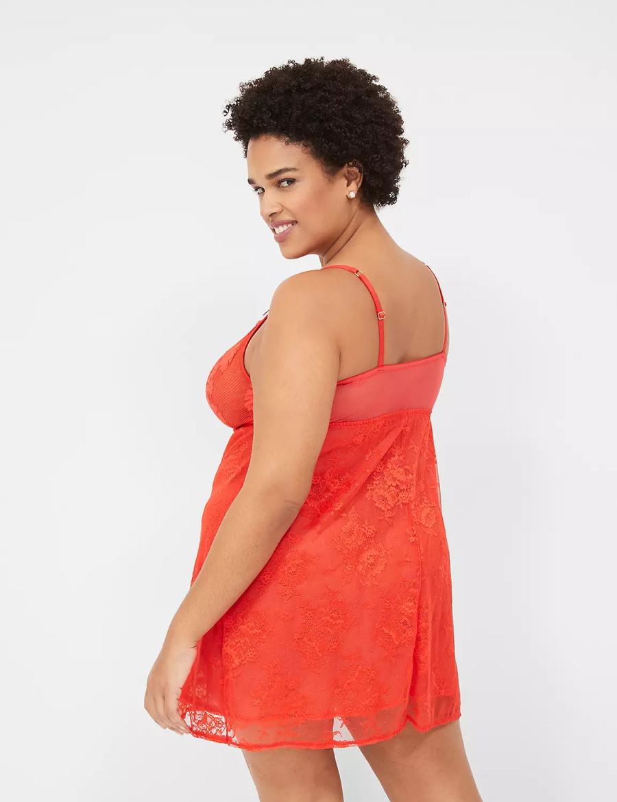 Lane Bryant Stretch Lace Slip Women Dress Deep Red | HOO5895ZP