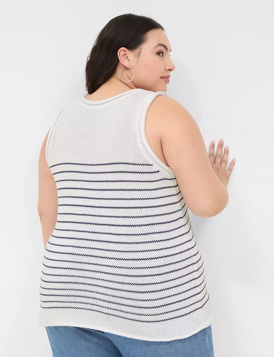 Lane Bryant Striped Women Tank Top White | MDE3721VD