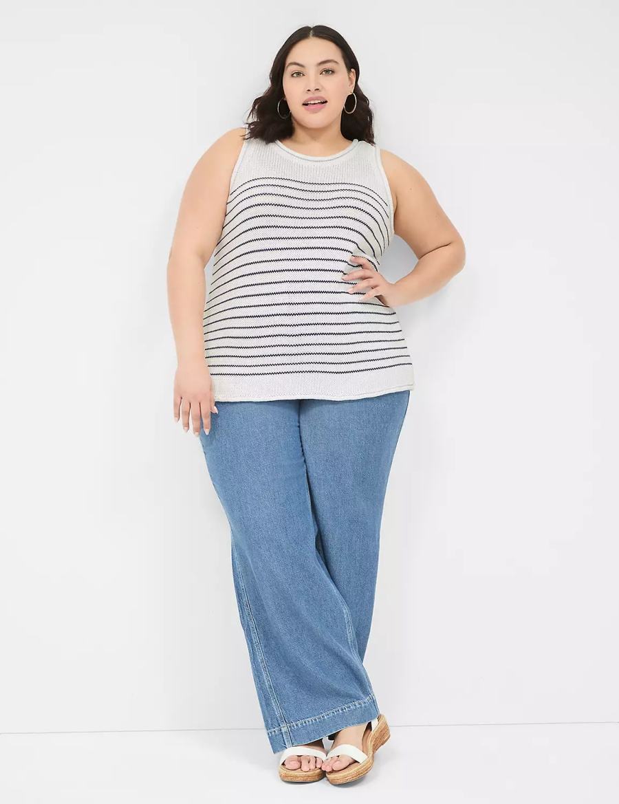 Lane Bryant Striped Women Tank Top White | MDE3721VD