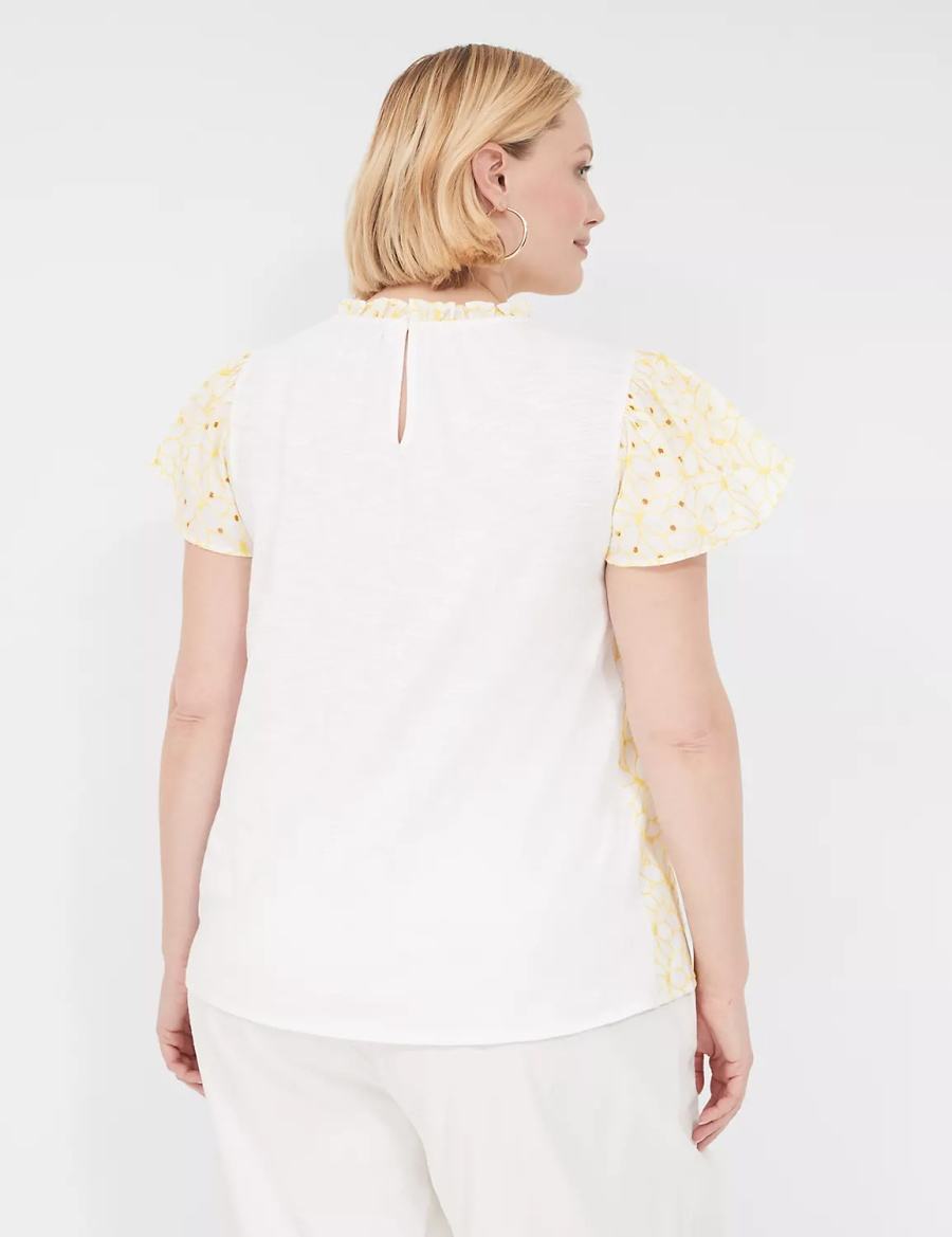 Lane Bryant Subtle Swing Cap-Sleeve Eyelet & Knit Top Women T Shirts Yellow | SCU5469AP