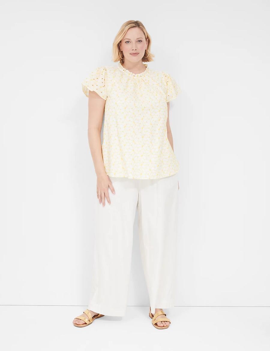 Lane Bryant Subtle Swing Cap-Sleeve Eyelet & Knit Top Women T Shirts Yellow | SCU5469AP