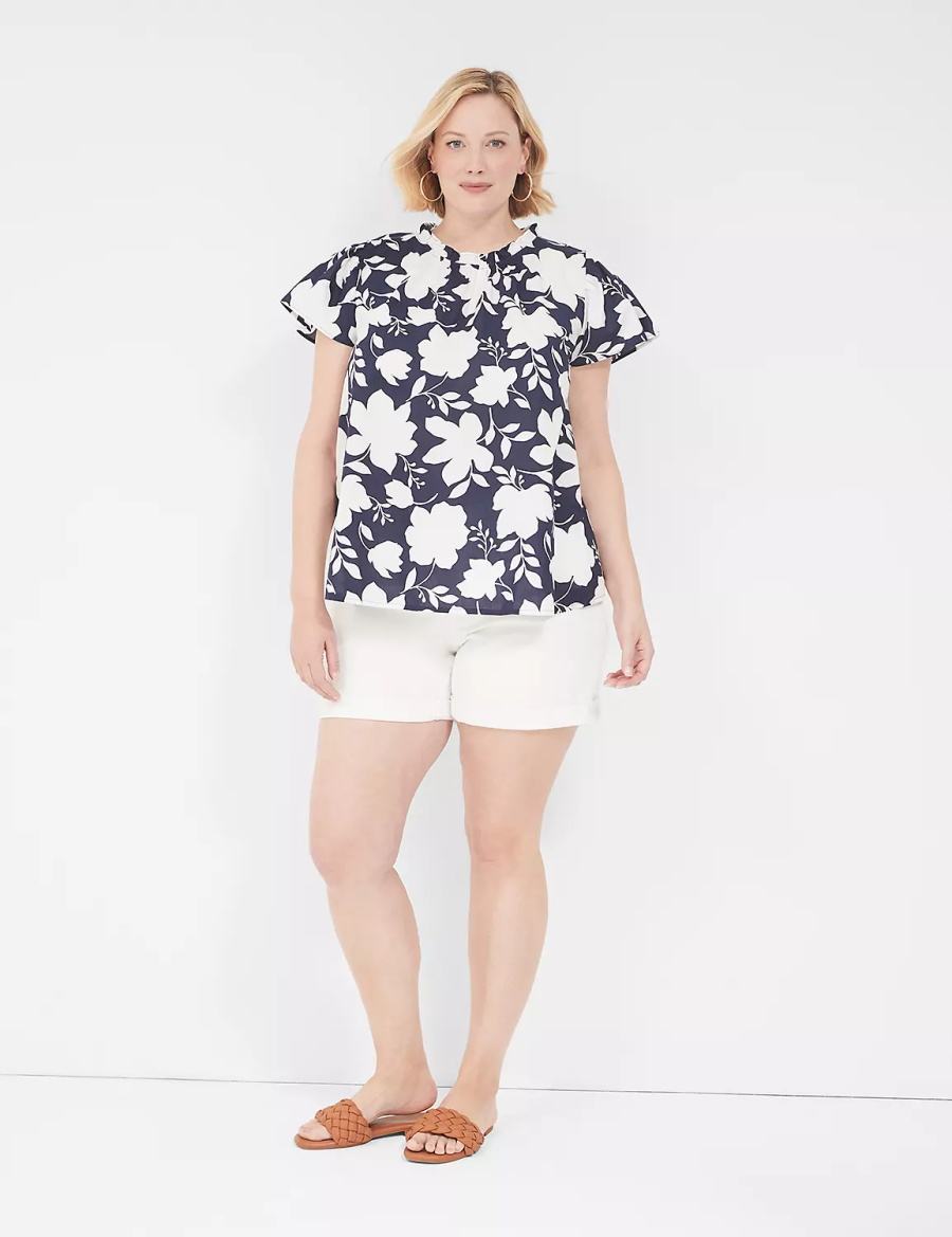 Lane Bryant Subtle Swing Cap-Sleeve Woven & Knit Top Women T Shirts Navy White | PPF6510LT