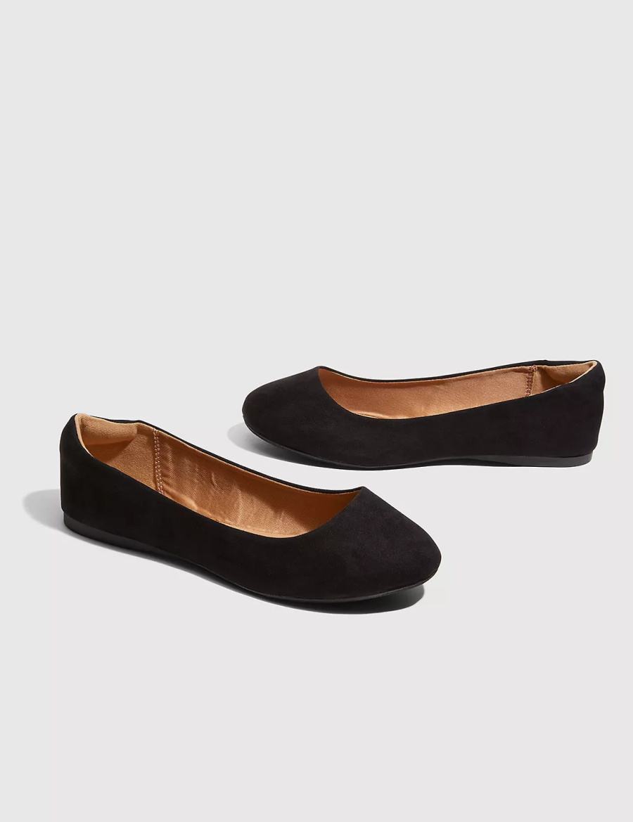 Lane Bryant Suede Black Round Toe Women Ballet Flats Black | ETI8241AK