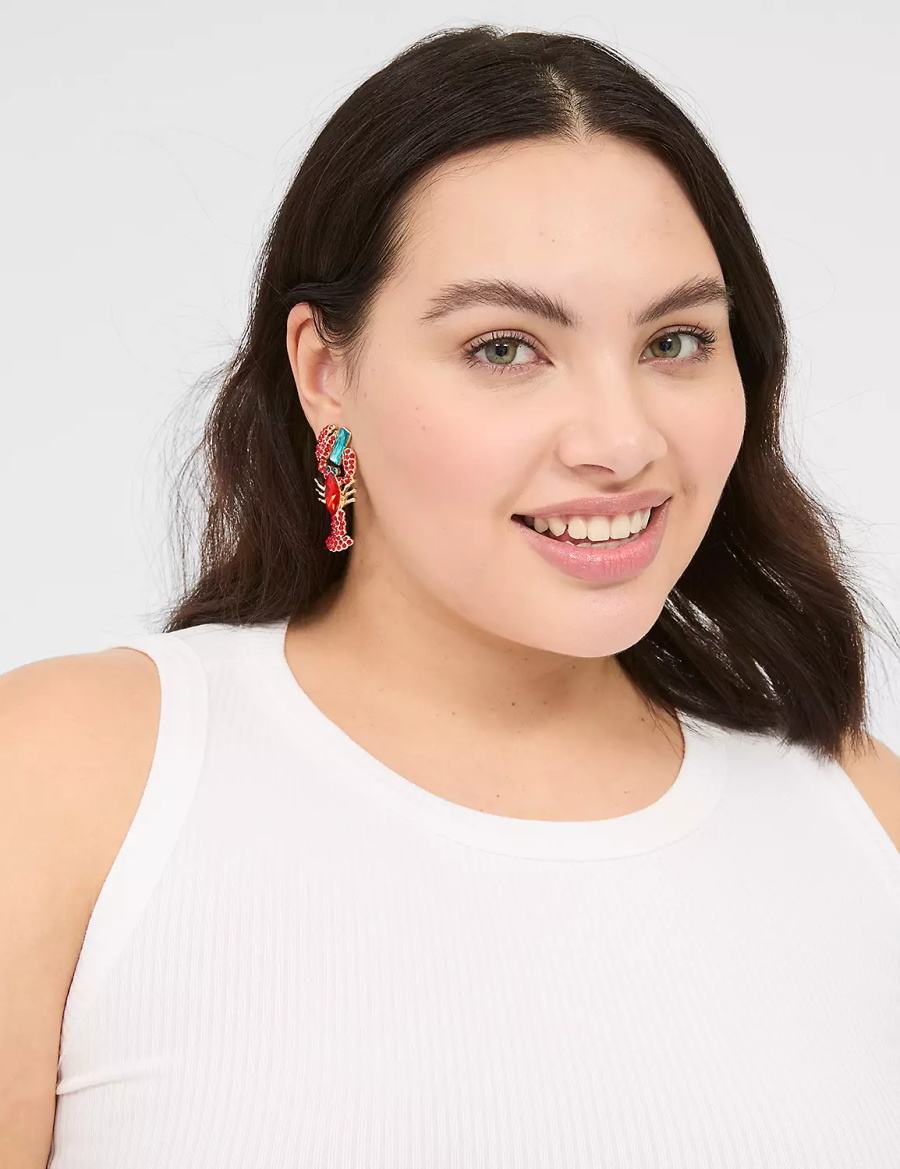 Lane Bryant Summer Whimsy Pave Lobster Statement Women Earrings Gold | GBF3134VI