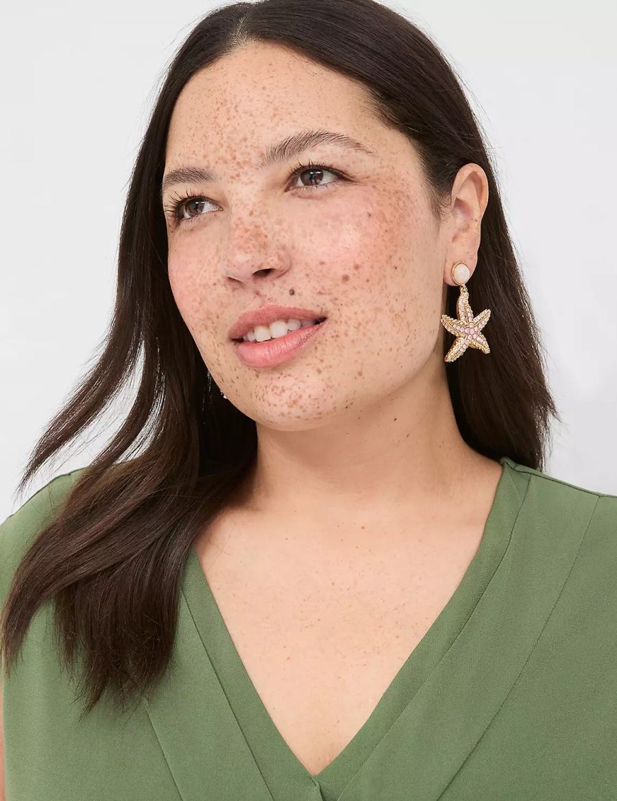 Lane Bryant Summer Whimsy Starfish Statement Women Earrings Gold | AQK5397DT