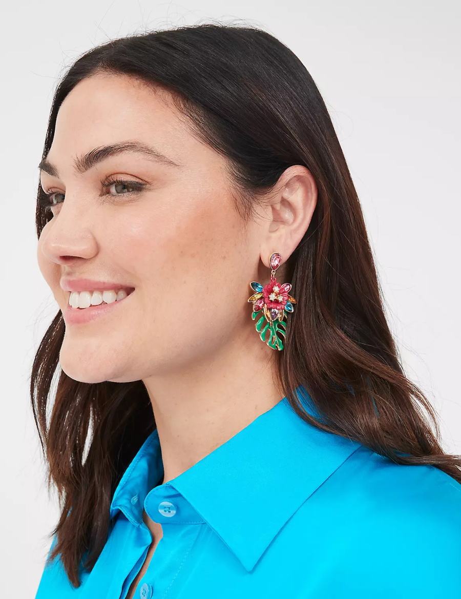 Lane Bryant Summer Whimsy Tropical Leaf Statement Women Earrings Gold | KRM5787SU