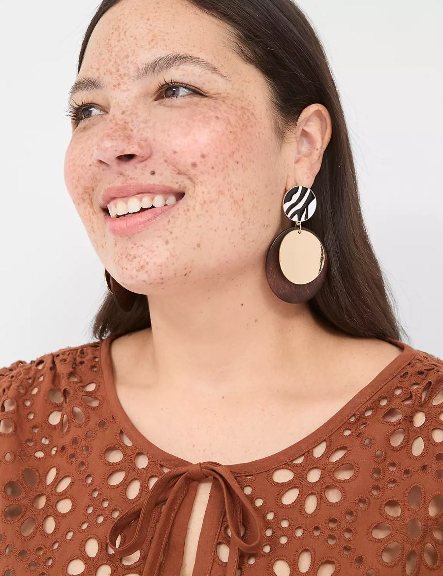 Lane Bryant Summer Whimsy Zebra Print Drop Women Earrings Gold | TEK8016DK