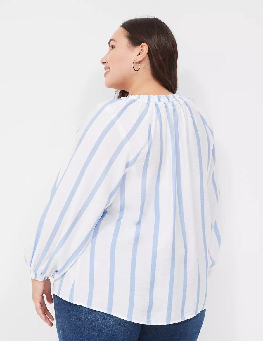 Lane Bryant Swing-Sleeve Popover Women Blouse Blue Stripes | AJD2866HE