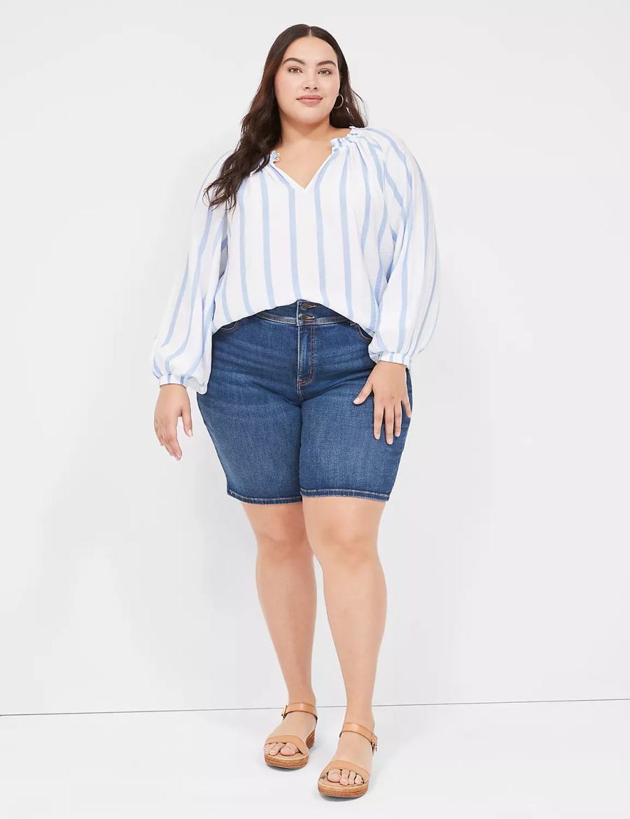 Lane Bryant Swing-Sleeve Popover Women Blouse Blue Stripes | AJD2866HE