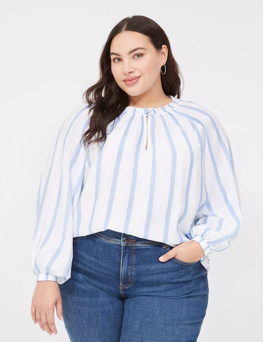 Lane Bryant Swing-Sleeve Popover Women Blouse Blue Stripes | AJD2866HE