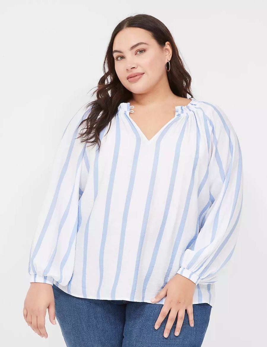 Lane Bryant Swing-Sleeve Popover Women Blouse Blue Stripes | AJD2866HE