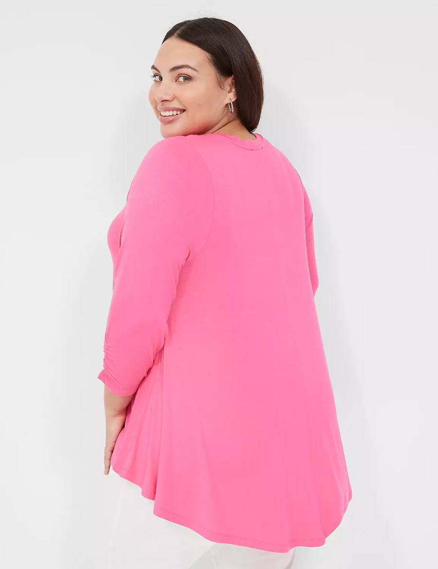 Lane Bryant Swing 3/4 Ruched-Sleeve Top Women T Shirts Fuchsia | NQN3133XD