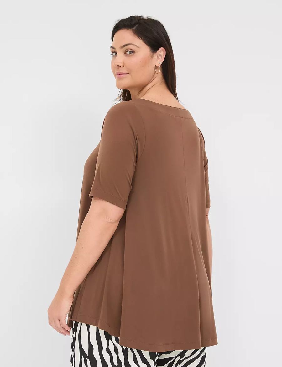 Lane Bryant Swing Boatneck Top Women T Shirts Brown | XVR7430AM