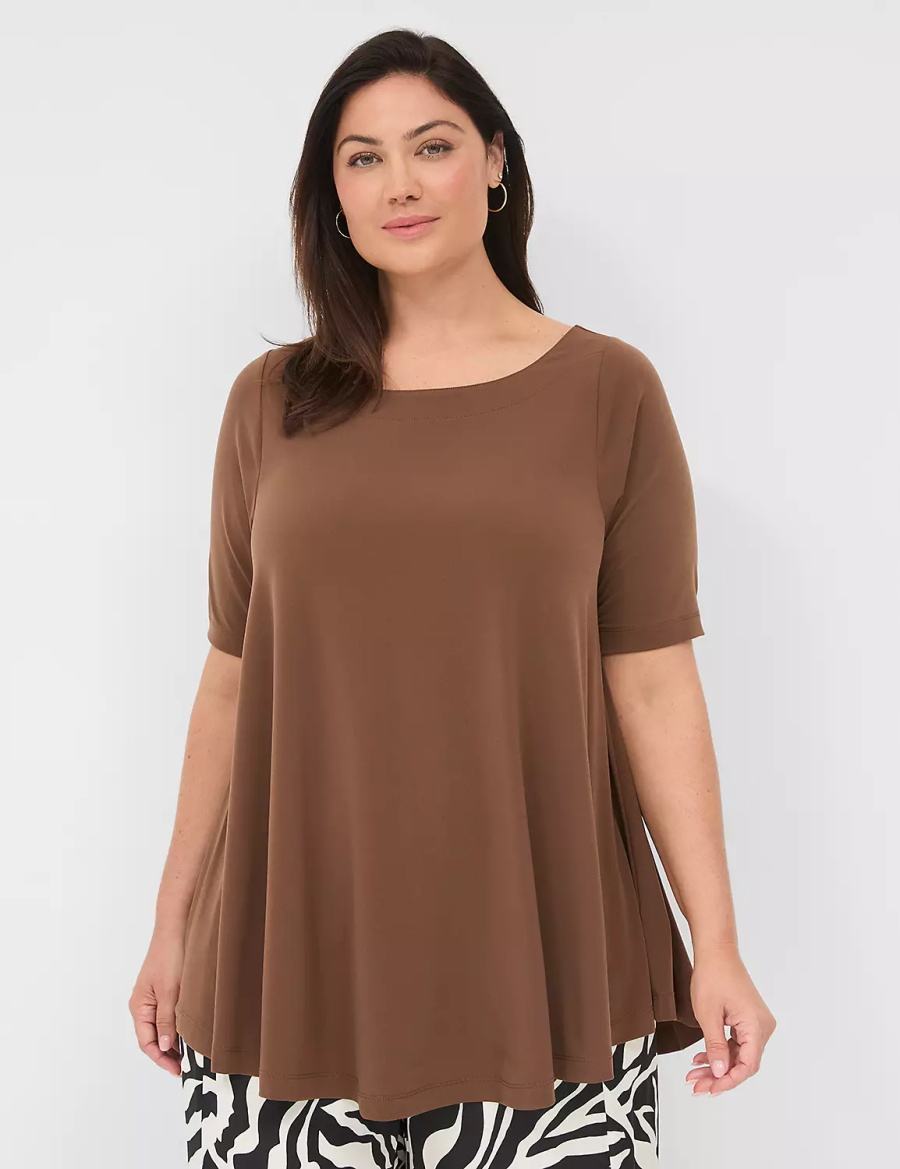 Lane Bryant Swing Boatneck Top Women T Shirts Brown | XVR7430AM