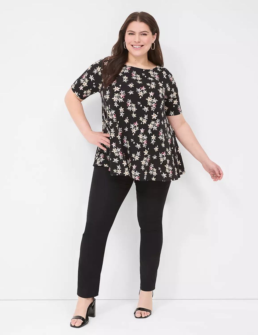 Lane Bryant Swing Boatneck Top Women T Shirts Black | TNE9972TW