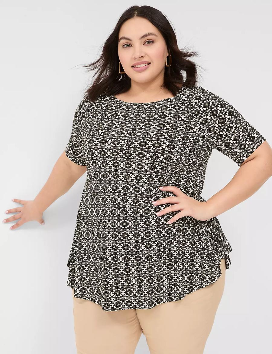 Lane Bryant Swing Boatneck Top Women T Shirts Black | HLI599WO