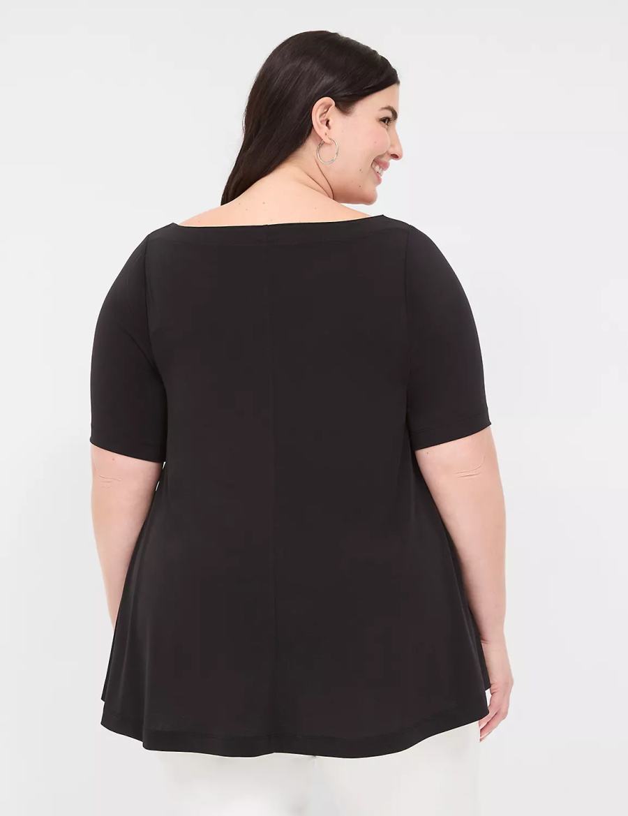 Lane Bryant Swing Boatneck Top Women T Shirts Black | IOR297LK