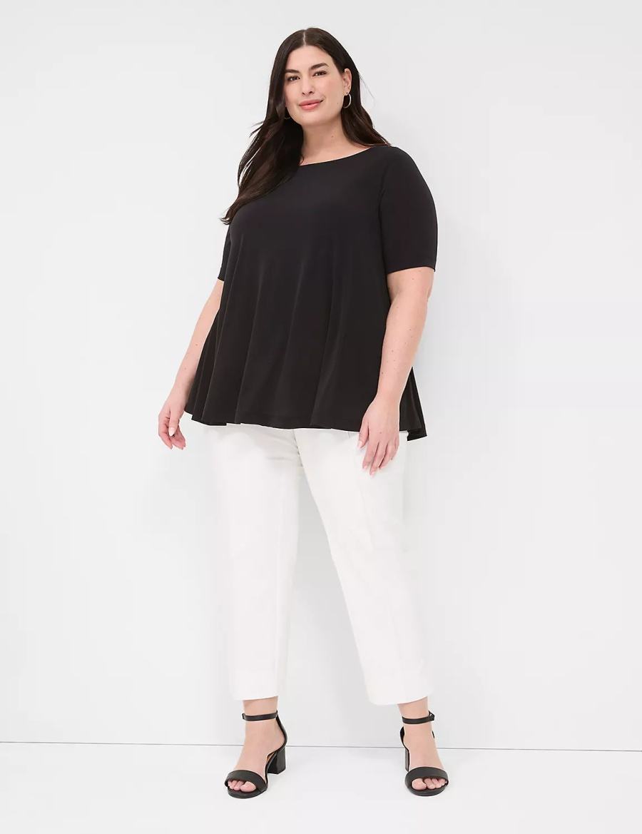 Lane Bryant Swing Boatneck Top Women T Shirts Black | IOR297LK