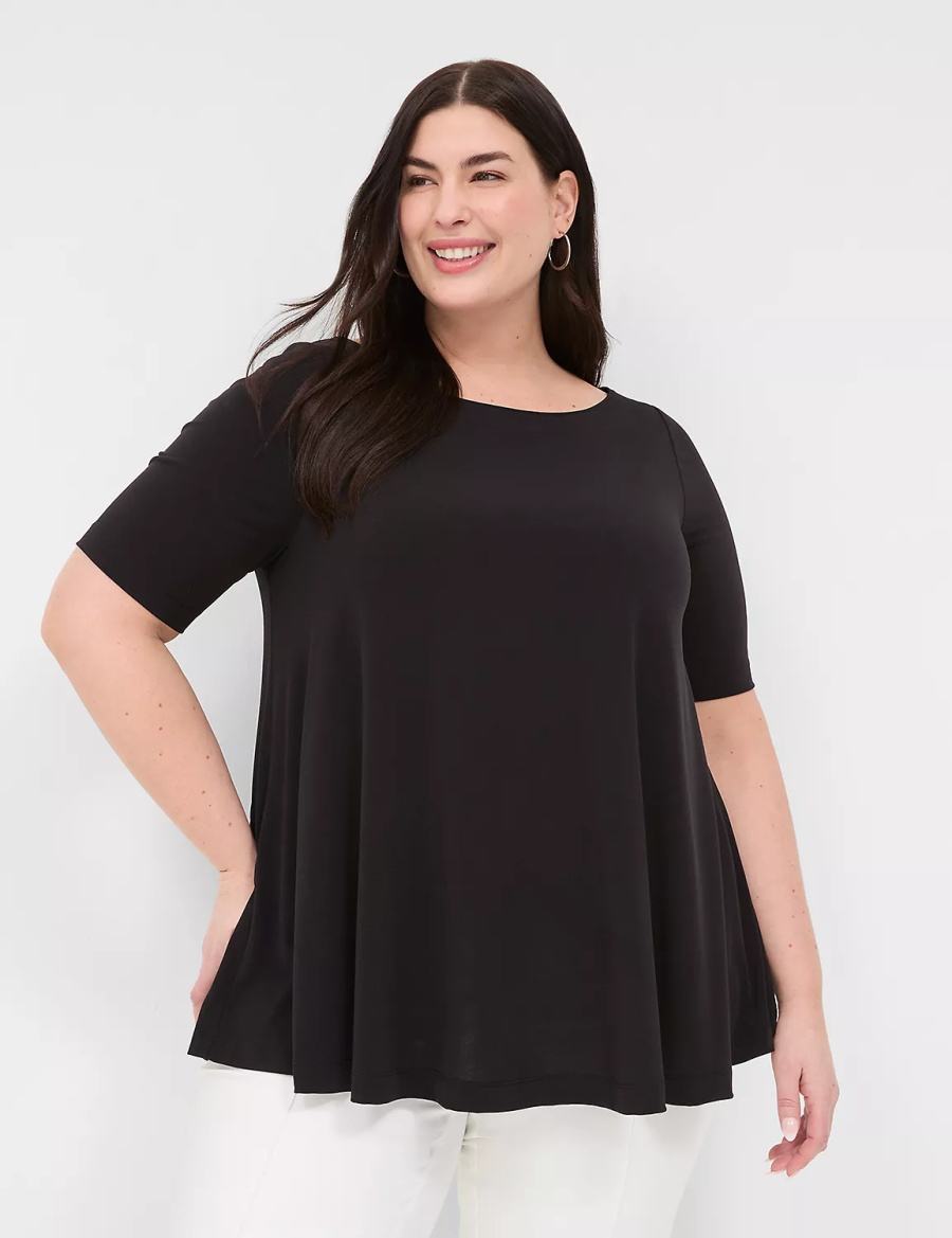 Lane Bryant Swing Boatneck Top Women T Shirts Black | IOR297LK