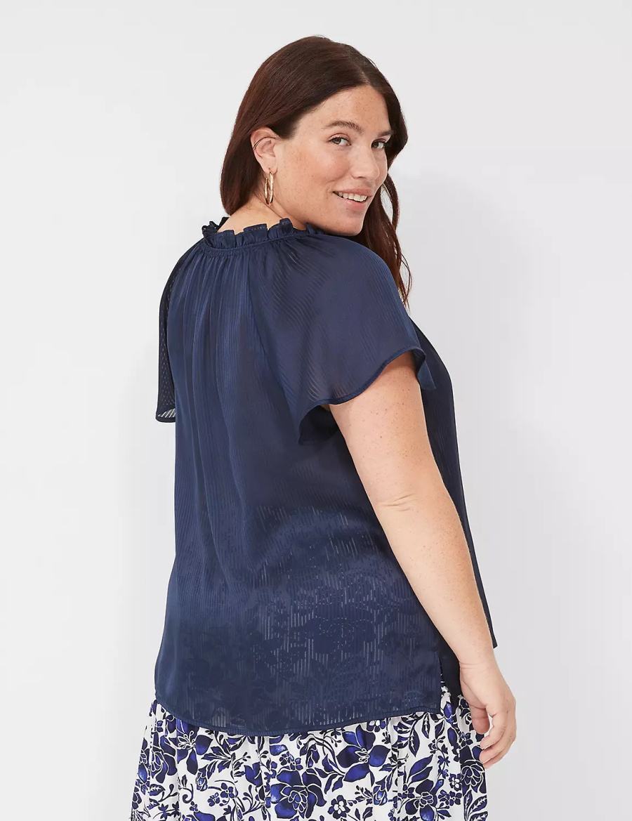 Lane Bryant Swing Cap-Sleeve Tie-Front Women Blouse Blue | HMQ1047NS