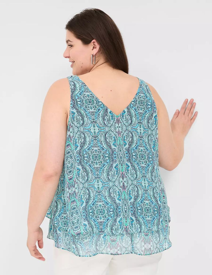 Lane Bryant Swing Double-Layer Chiffon Women Tank Top Turquoise | CBI9615CB