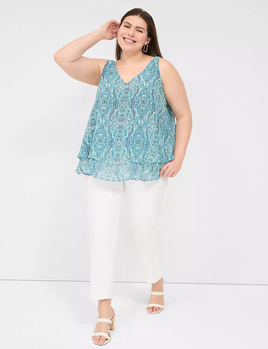 Lane Bryant Swing Double-Layer Chiffon Women Tank Top Turquoise | CBI9615CB