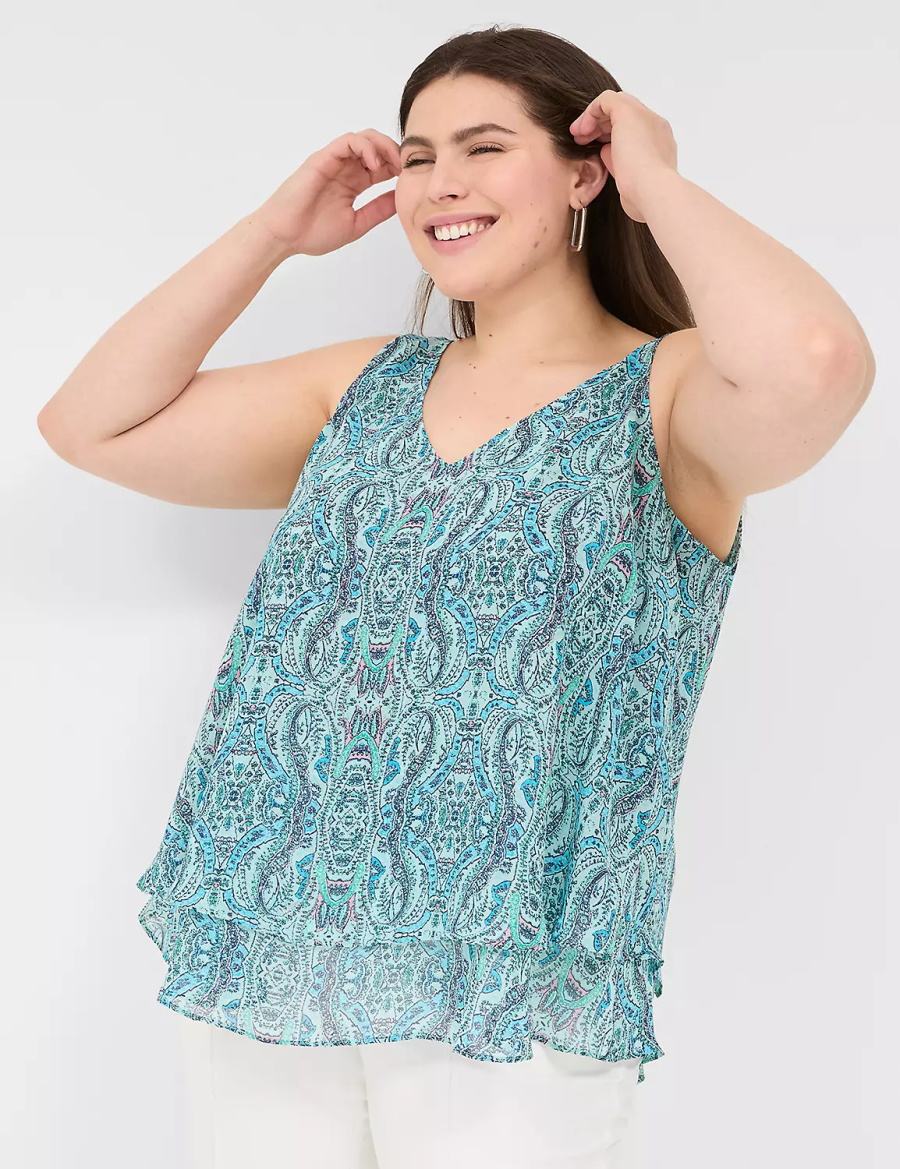 Lane Bryant Swing Double-Layer Chiffon Women Tank Top Turquoise | CBI9615CB