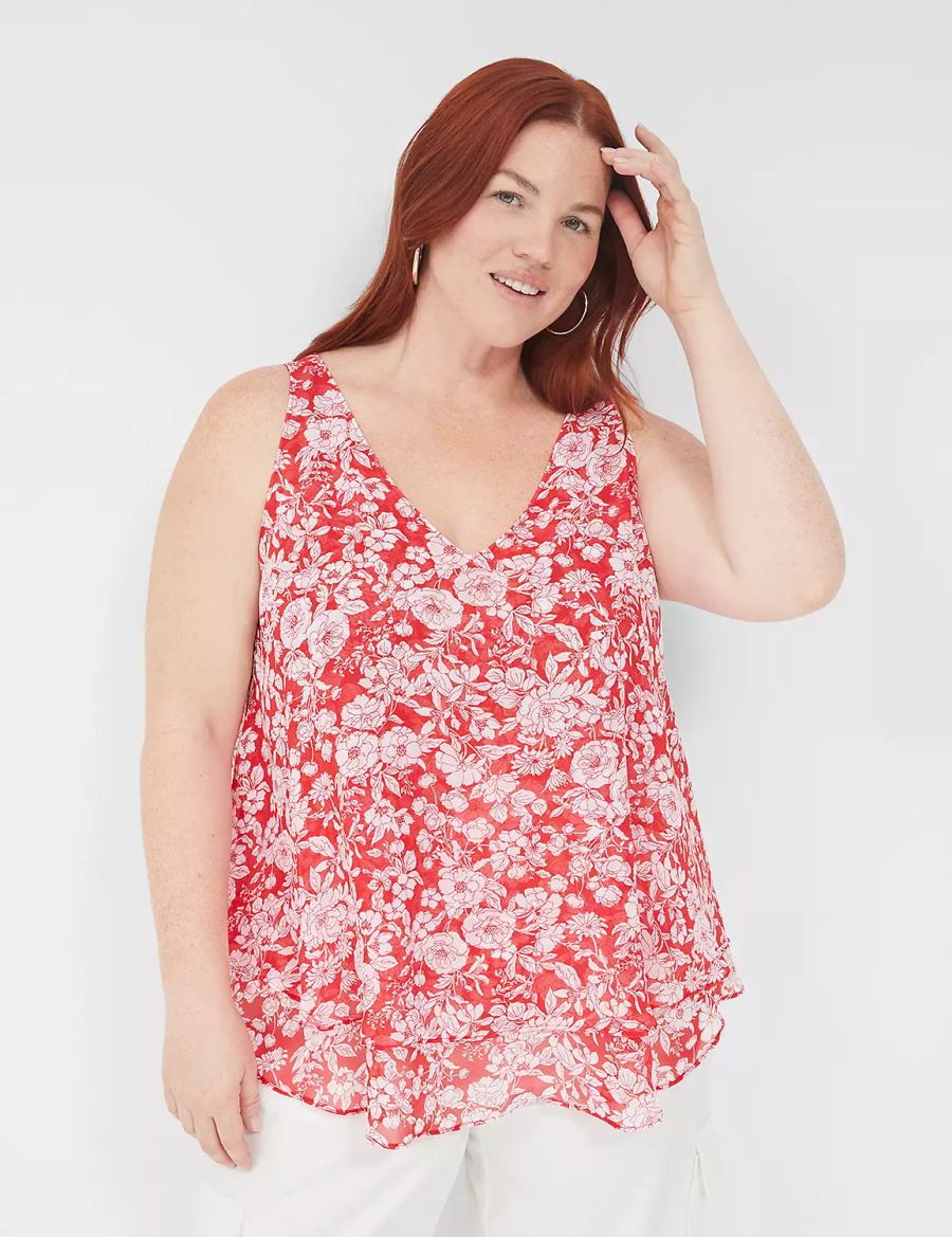 Lane Bryant Swing Double-Layer Chiffon Women Tank Top Red | DOX738WM