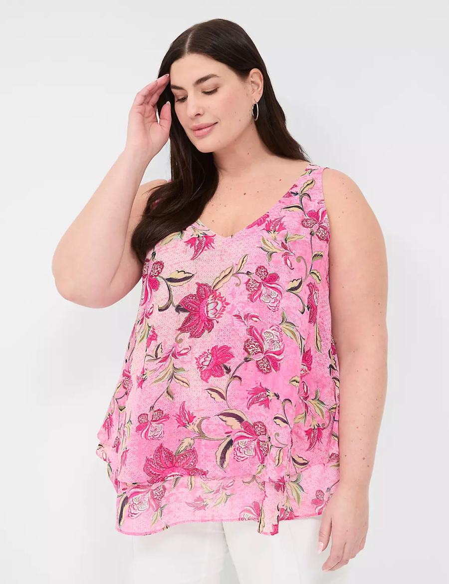 Lane Bryant Swing Double-Layer Chiffon Women Tank Top Pink Rose | QIV743DP