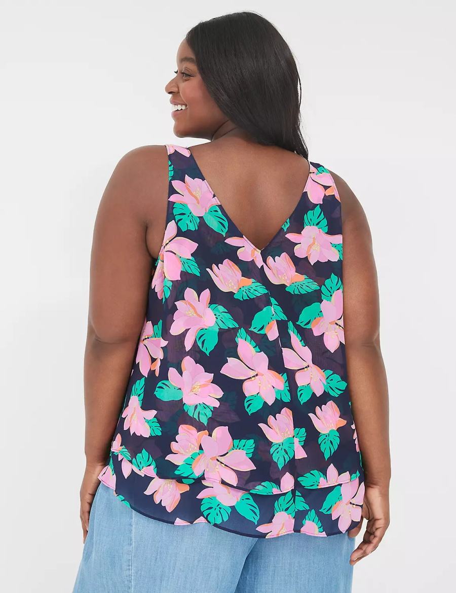 Lane Bryant Swing Double-Layer Chiffon Women Tank Top Pink Navy | PJJ3951LB