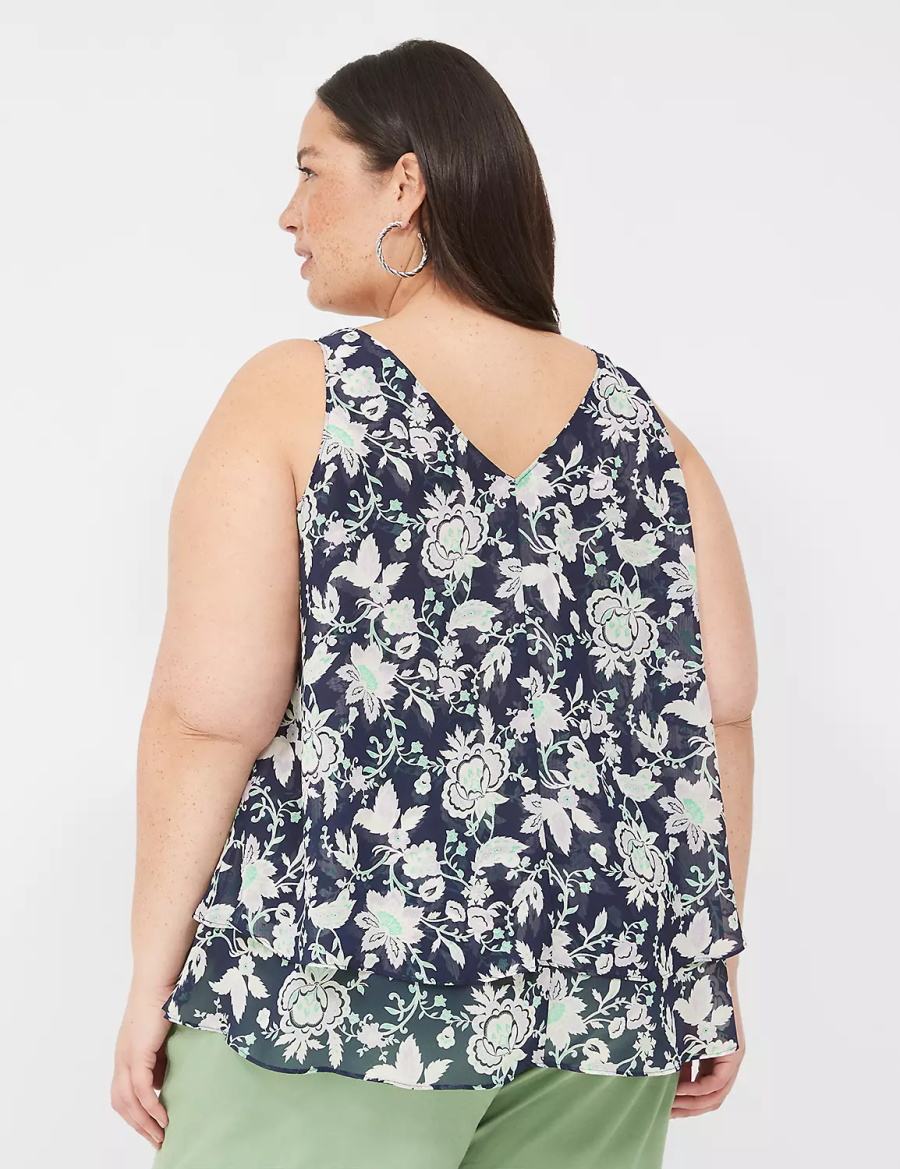 Lane Bryant Swing Double-Layer Chiffon Women Tank Top Navy Purple | FJL1317SB