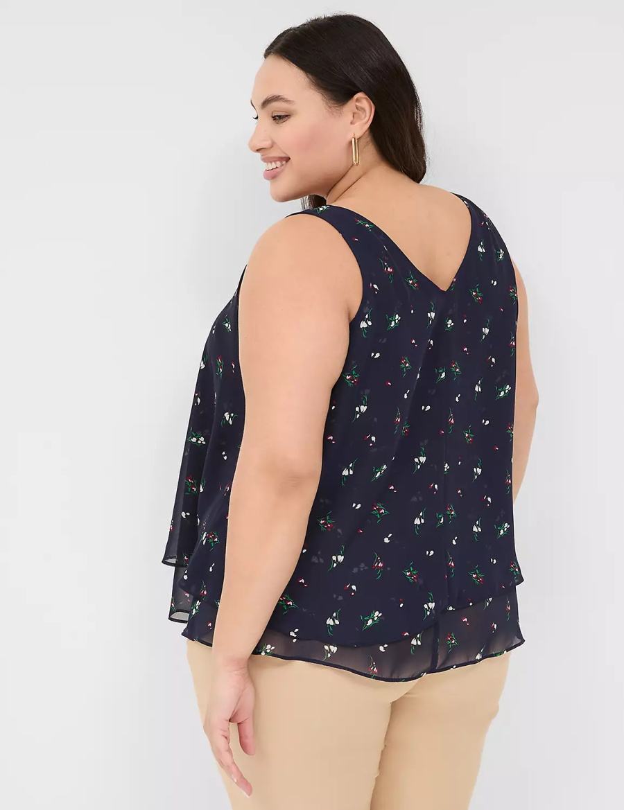 Lane Bryant Swing Double-Layer Chiffon Women Tank Top Navy | OVO6119CO